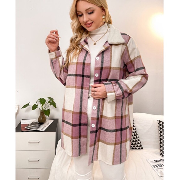 π BLUSH MULTI PLAID COLLAR LONG SLEEVE BELTED JACKET! - Picture 3 of 12